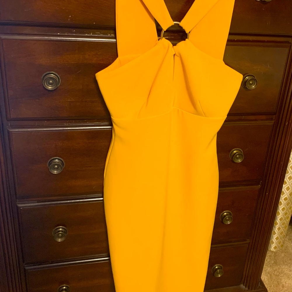 Women's Yellow Midi Halter Dress with Front Knot